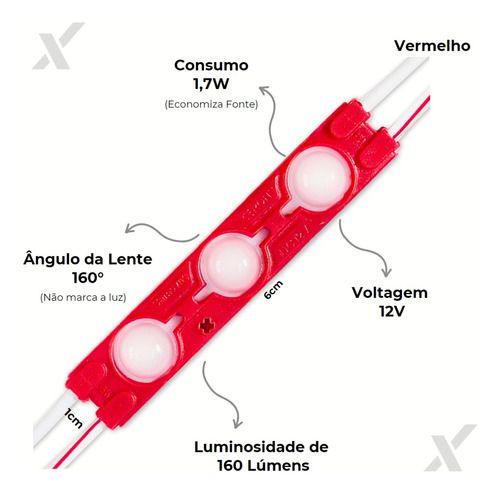 Imagem de 20 Módulos Led - 3 Leds 12v 1,7w Vermelho Lente 160 - 7025