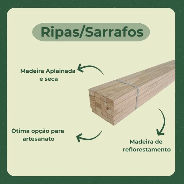 Imagem de 20 Ripas/Sarrafos de 2x10x100 cm Madeira de Pinus