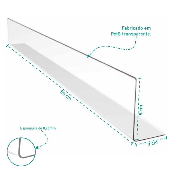 Imagem de 20 Unidades Cantoneira Aparador De Gôndola 80x5Cm Pvc 0,75mm