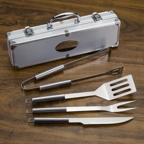 Imagem de 20 Unidades - Kit Churrasco Maleta Inox 4 Peças e Tábua