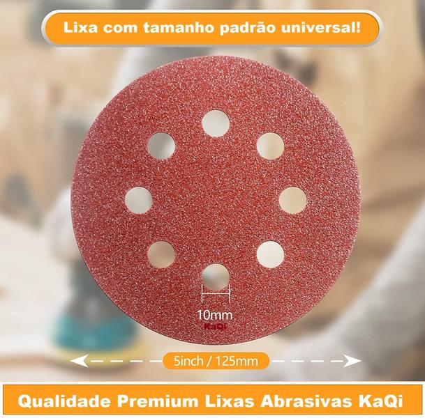 20 X Lixas Disco Grão 5 Polegadas 125Mm 8 Furos Lixadeira - Kaqi Imagem de 20 X Lixas Disco Grão 5 Polegadas 125Mm 8 Furos Lixadeira