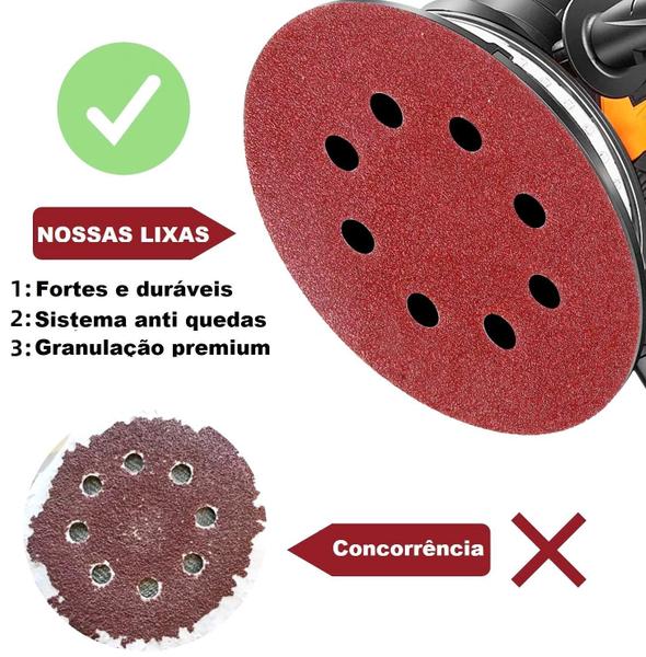 20 X Lixas Disco Grão 5 Polegadas 125Mm 8 Furos Lixadeira - Kaqi Imagem de 20 X Lixas Disco Grão 5 Polegadas 125Mm 8 Furos Lixadeira