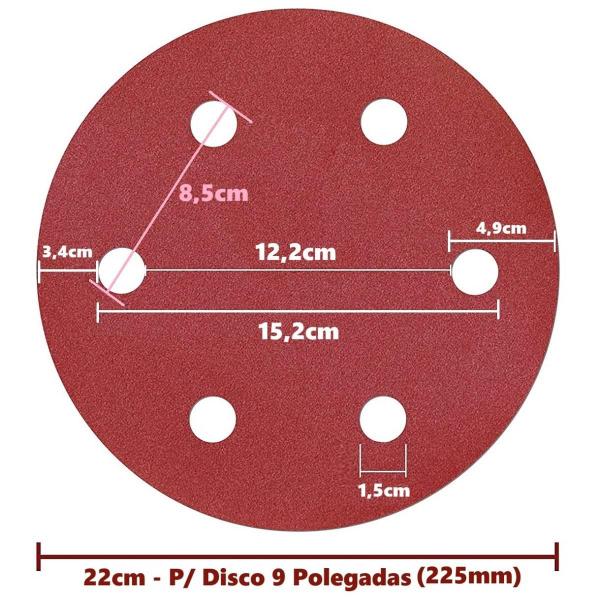 Imagem de 20 X Lixas Disco Grão 9 Polegadas 225Mm 6 Furos Lixadeira