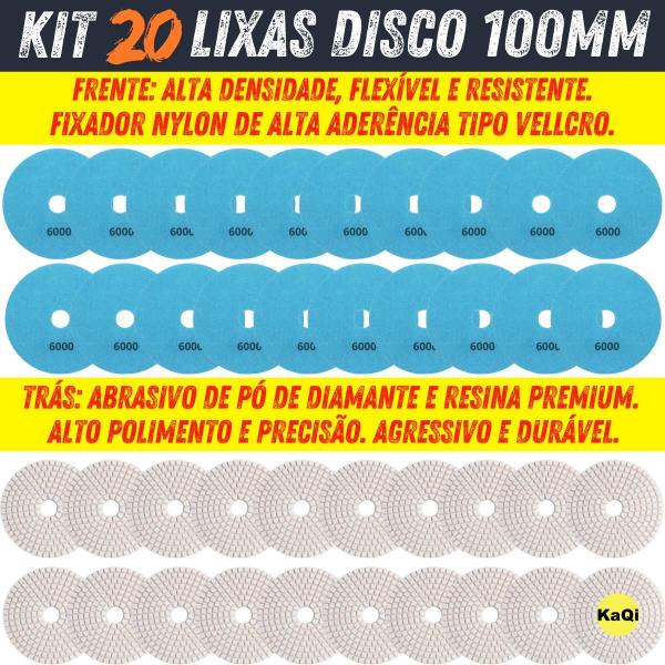 20 X Lixas Discos Grão Liso 4 Pol.100Mm Diamantada Granito - Kaqi Imagem de 20 X Lixas Discos Grão Liso 4 Pol.100Mm Diamantada Granito