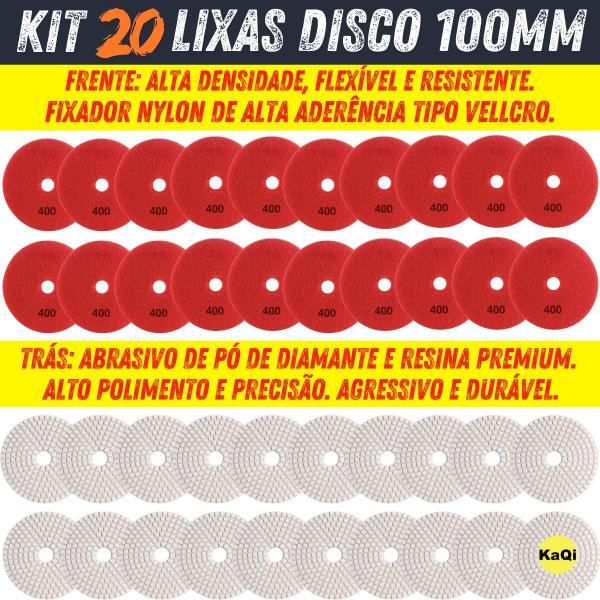 20 X Lixas Discos Grão Liso 4 Pol.100Mm Diamantada Granito - Kaqi Imagem de 20 X Lixas Discos Grão Liso 4 Pol.100Mm Diamantada Granito