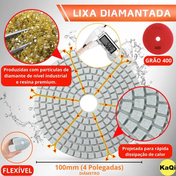 Imagem de 20 X Lixas Discos Grão Liso 4 Pol. 100mm Diamantada Granito Mármore KaQi