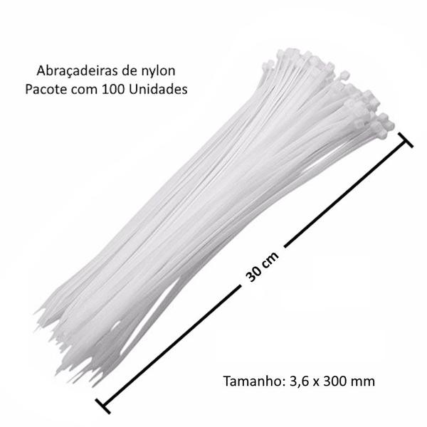 Imagem de 200 Abraçadeiras Nylon Lacre Tairape 30cm Fita Hellerman 3.6 x 300mm Branco