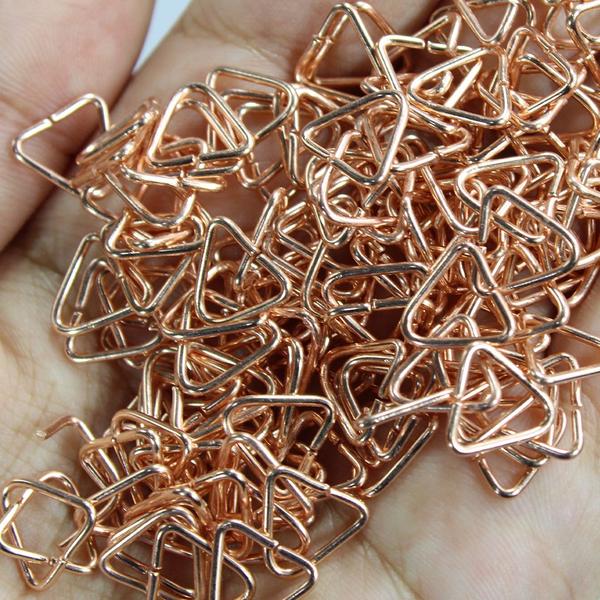 Imagem de 200 Argolas Rose Gold Com Corrente + Triângulos 8mm Chaveiro Organizador De Chave