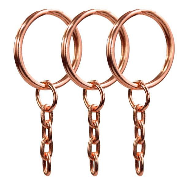 Imagem de 200 Argolas Rose Gold Com Corrente + Triângulos 8mm Chaveiro Organizador De Chave