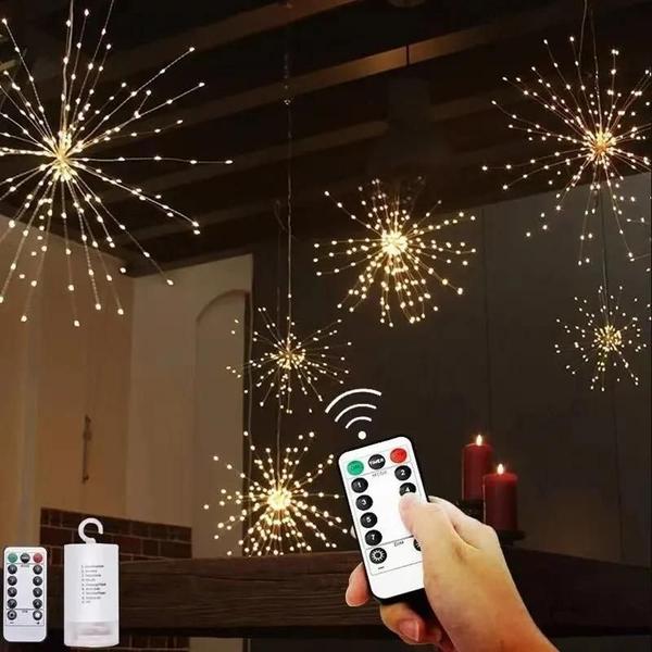 Imagem de 200 Led Decorações De Natal Dandelion Fogos De Artifício Lâmpada Festão Controle Remoto Corda De Luz