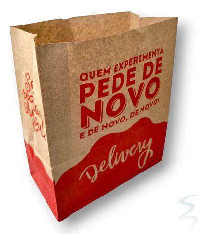 Imagem de 200 Sacos Kraft Delivery Médio Food Pede De Novo 24x28x12