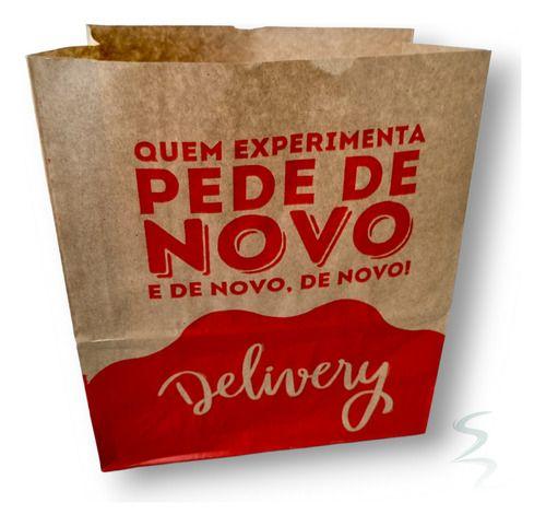 Imagem de 200 Sacos Kraft Delivery Médio Food Pede De Novo 24x28x12