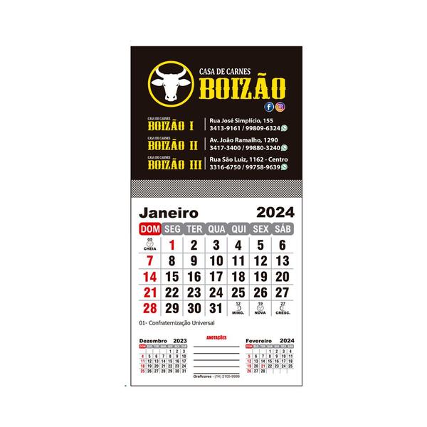 Imagem de 2000 Calendários com Imã para Geladeira Personalizado 8,5x17 4 Cores