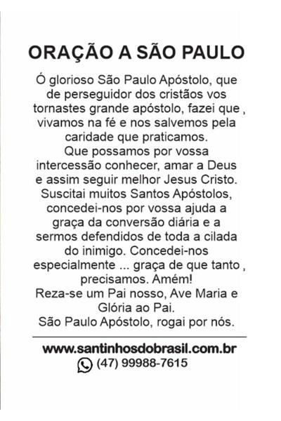 2000 Santinho São Paulo (oração no verso) - 7x10 cm - Santinhos do Brasil Imagem de 2000 Santinho São Paulo (oração no verso) - 7x10 cm