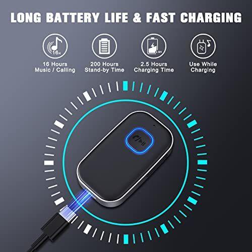 Imagem de 2021 Atualizado Receptor Bluetooth 5.0 COMSOON para carro, adaptador AUX Bluetooth com cancelamento de ruído, receptor de música Bluetooth para estéreo doméstico, fones de ouvido com fio, chamadas sem mãos (16H Battery Life/Dual Link)