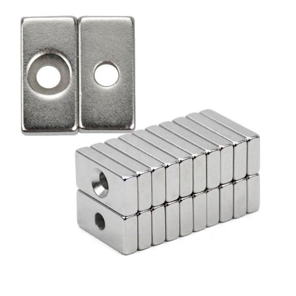 Imagem de 20pcs. Imã De Neodimio Retangular 20x10x4mm Com Furo - N35