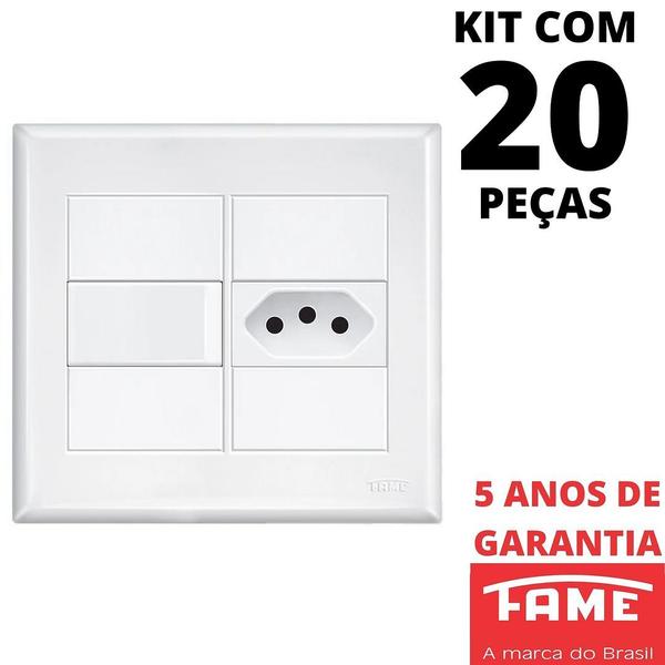 Imagem de 20un Interruptor Simples 16A e Tomada Padrão 2P+T 20A Com Placa Evidence FAME