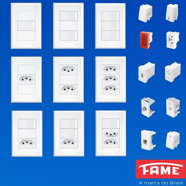 20un Interruptor Simples 16A e Tomada Padrão 2P+T 20A Com Placa Evidence FAME Imagem de 20un Interruptor Simples 16A e Tomada Padrão 2P+T 20A Com Placa Evidence FAME