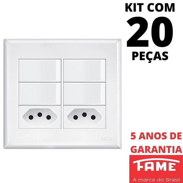 20un Interruptor Simples 4 Teclas 16A e Tomada Padrão Dupla 2P+T 20A Com Placa Evidence FAME Imagem de 20un Interruptor Simples 4 Teclas 16A e Tomada Padrão Dupla 2P+T 20A Com Placa Evidence FAME