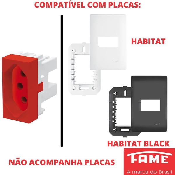 Imagem de 20un Módulo Tomada Padrão 2P+T 20A Vermelha Habitat Black FAME