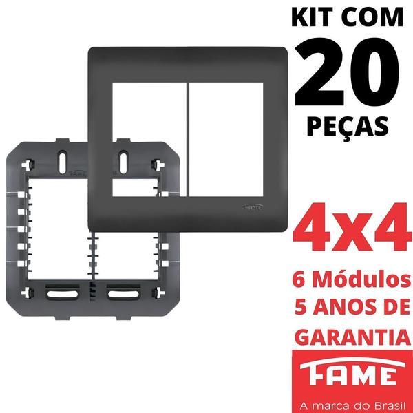 Imagem de 20un Placa 4X4 06 Módulos Com Suporte Habitat Black FAME