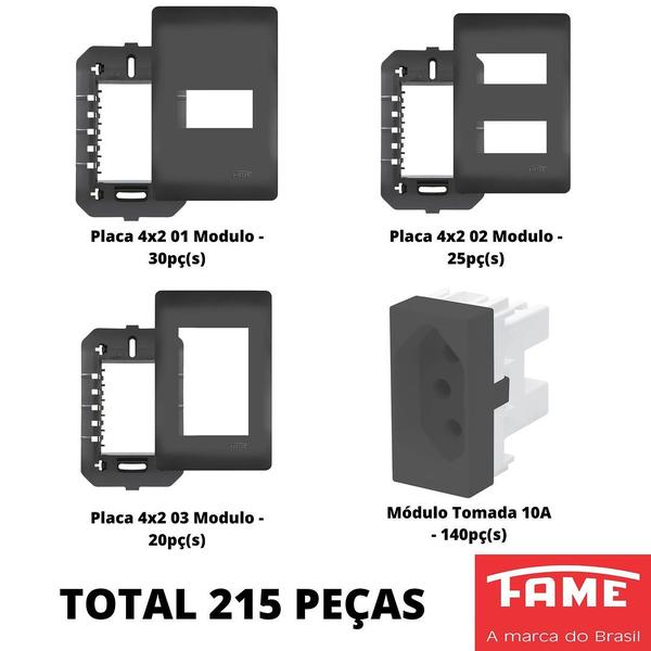 Imagem de 215un Tomadas Interruptores 4x2 Com Placa Habitat Black FAME