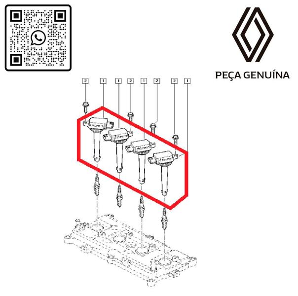 Imagem de 224338475r - kit com 4 bobinas de ignição - índice 752/753 - motor 2.0 16v - 2011 em diante - fluence