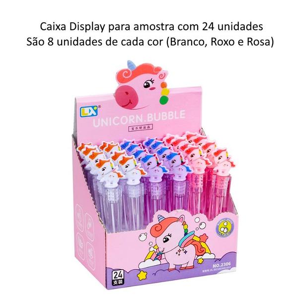 Imagem de 24 Brinquedos tubos Bolhas de Sabão Gel Unicórnio Lembrancinha Sacolinha Surpresa