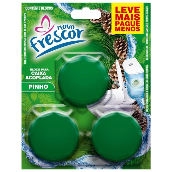 24 Cartelas 3 Blocos Tablete Sanitário Pinho 45G Bloco Caixa - Novo Frescor Imagem de 24 Cartelas 3 Blocos Tablete Sanitário Pinho 45G Bloco Caixa