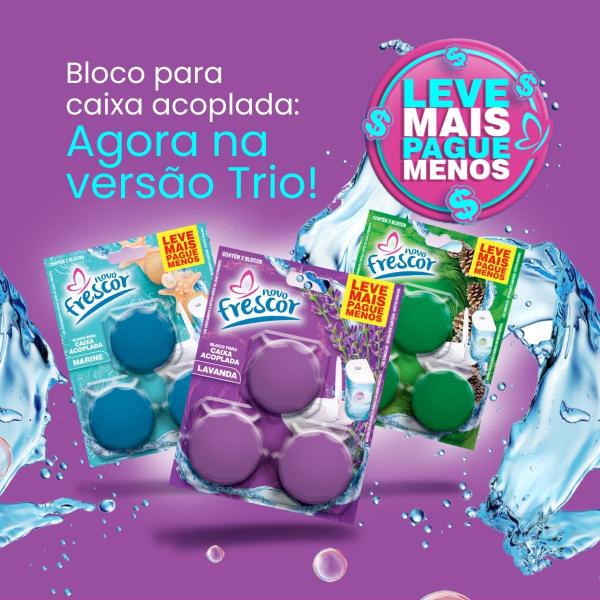 24 Cartelas 3 Blocos Tablete Sanitário Pinho 45G Bloco Caixa - Novo Frescor Imagem de 24 Cartelas 3 Blocos Tablete Sanitário Pinho 45G Bloco Caixa