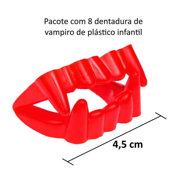 Imagem de 24 Dentaduras de Vampiros Dente Plástico Vermelho Festa Carnaval Sacola Surpresa