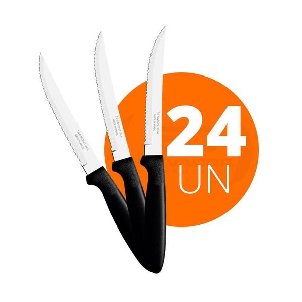 24 Facas Churrasco Ipanema Preto Aço Inox Fptop - Tramontina Imagem de 24 Facas Churrasco Ipanema Preto Aço Inox Fptop - Tramontina