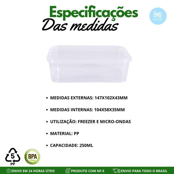 Imagem de 24 Marmita Fitness 250ml Tampa Sem Lacre Freezer Microondas.