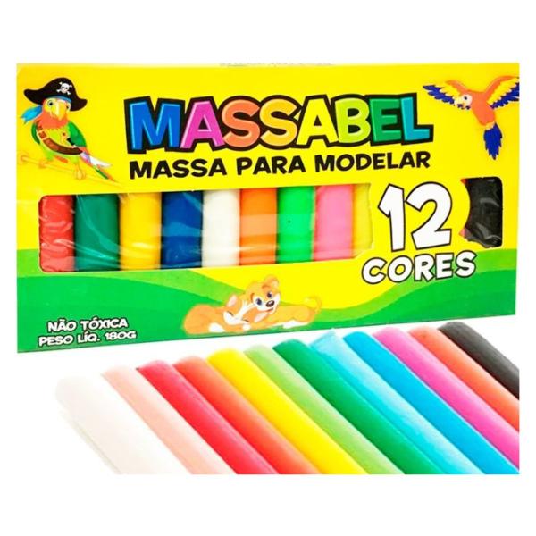 Imagem de 24 Massinha de Modelar 12 Cores Cada 130g Massabel