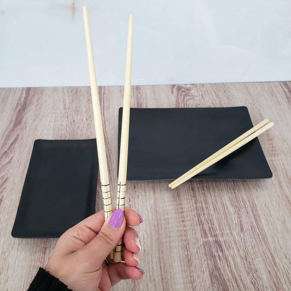 Imagem de 24 Pares de Hashi para Restaurante Bambu Comida Japonesa Sushi Sashimi 24cm Geométrico