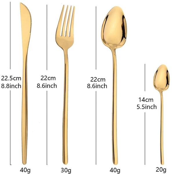 Imagem de 24 Peças Jogo de talheres De Dourado Aço Inoxidável Facas Garfos e Colheres Na Cozinha Talheres