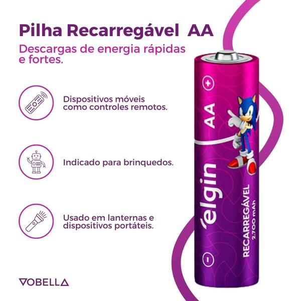 Imagem de 24 Pilhas Recarregável Aa Pequena 2700mah 6 Cartela Elgin