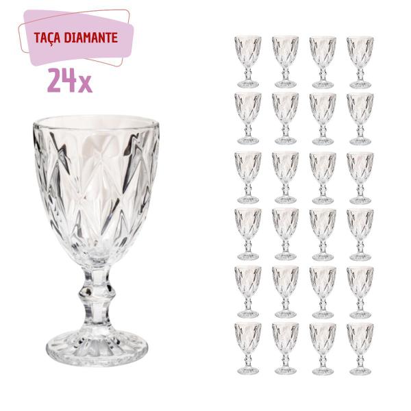 Imagem de 24 Taça Diamante Bico De Jaca Vidro Transparente 300ml