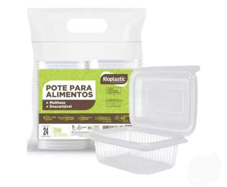 Imagem de 24Un Pote Marmita Descartável Fitness Fit 250ML Retangular Freezer Microondas Rioplastic