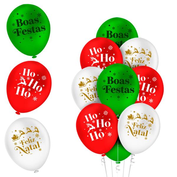 Imagem de 25 bexigas Balão Festa Natal Decoração Completa Cor viva 9"