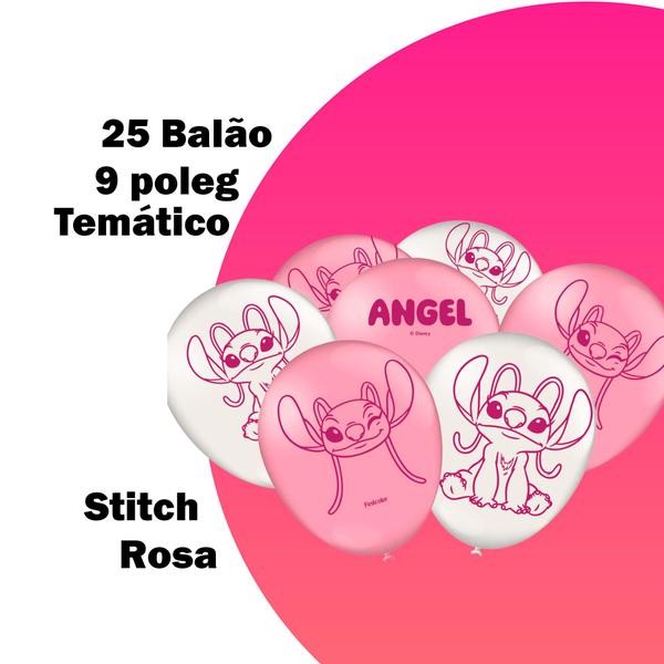 25 Bexigas Balão festa Stitch Rosa Decoração Angel 9pol - Festcolor Imagem de 25 Bexigas Balão festa Stitch Rosa Decoração Angel 9pol