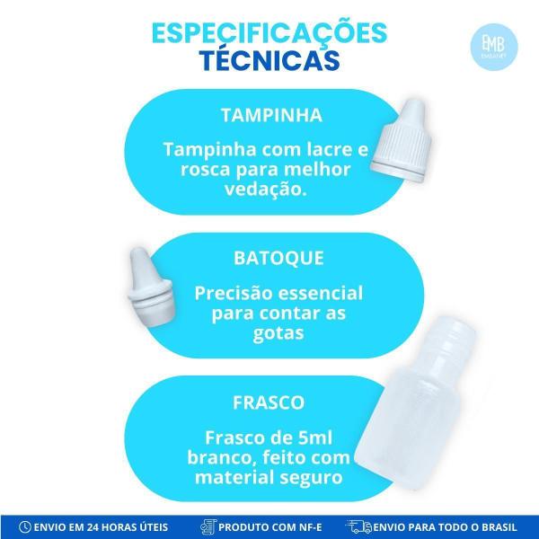 Imagem de 25 Frasquinhos Conta Gotas Plastico Gotejado Tampa Lacre 5Ml