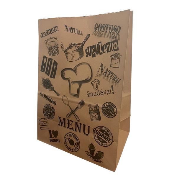 Imagem de 25 Sacos Kraft Delivery Sem Alça Menu Papel M (34x24x14,5)