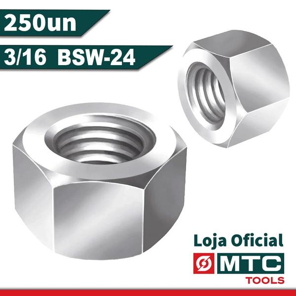 Imagem de 250 peças - porca sextavada 3/16 bsw-24fpp zinco branco