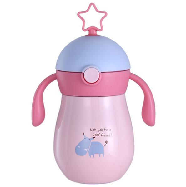 Imagem de 260ml Cartoon Baby Thermos Cup Children Cup Soft Spout Straw Sippy Cup Gravity Ball Water Cup Water Bottle Copos (Rosa)