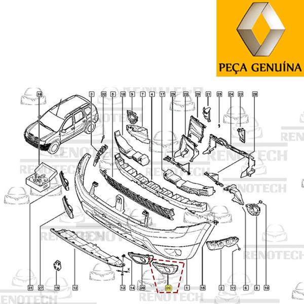 Imagem de 261a35148r - acabamento do farol de milha lado esquerdo - 1.6 / 2.0 - 2015 em diante - duster / oroch