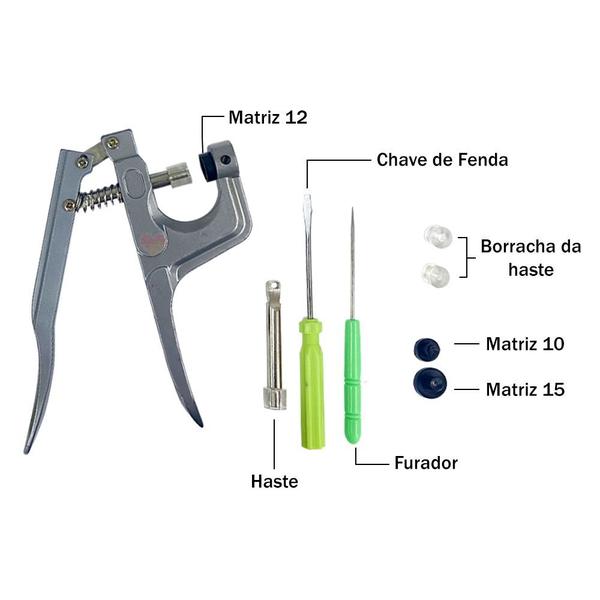 Imagem de 280 Botões de Pressão Plástico 10, 12 e Coração + Alicate