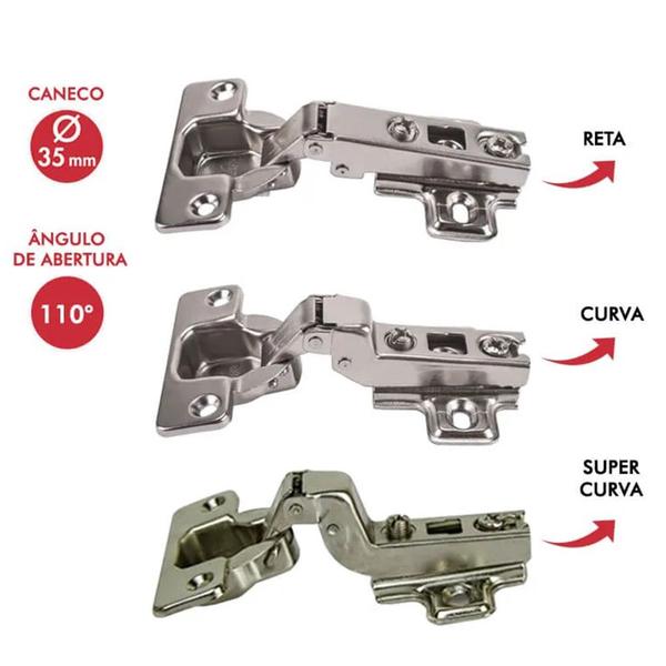 Imagem de 2pç Dobradiça Caneco Pressão Curva Porta Armário Móveis 35mm