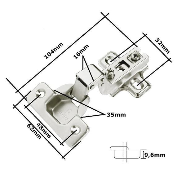 Imagem de 2Pçs Dobradiças Super Curva Caneco Porta Armário Móveis 35Mm