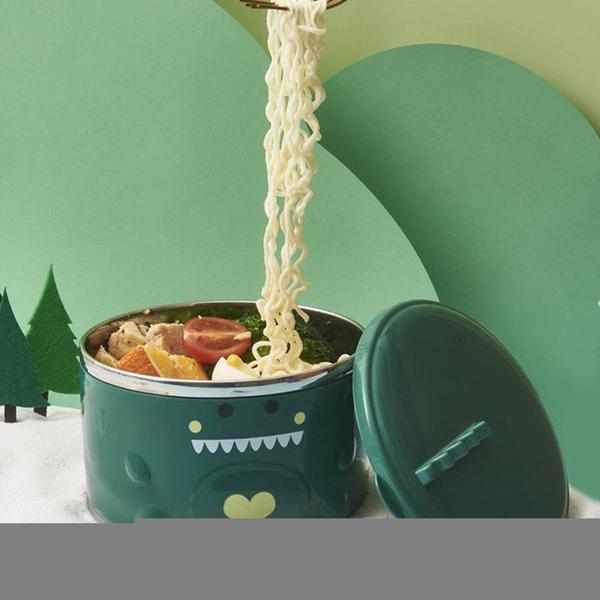 2Pcs Tigela de macarrão instantâneo com tampa de grande capacidade dinossauro padrão de grau de alimento tigela de cereal de grau para dormitório - HTTN Imagem de 2Pcs Tigela de macarrão instantâneo com tampa de grande capacidade dinossauro padrão de grau de alimento tigela de cereal de grau para dormitório